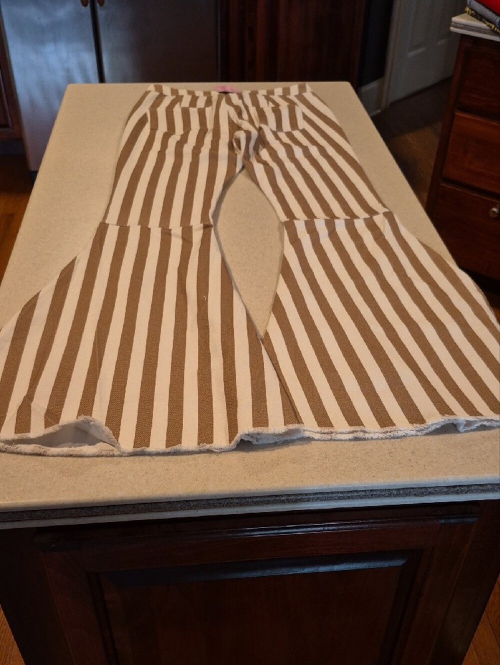 Peach Love California Brown & White Vertical Stripe Flare Pants - Picture 4 of 5